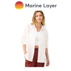 Marine Layer Gauzy Cotton Button Up Shirt Cream Lightweight Breathable Size S